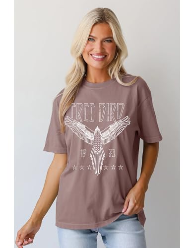 MAPICK Women Oversized Free Bird T-Shirts Vintage Eagle Graphic Short Sleeve Tees Casual Band Music Country Concert Clothing4