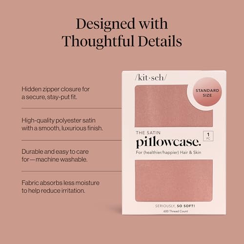Image of Kitsch Satin Pillowcase with Zipper for Hair & Skin - Softer Than Silk Pillow Cases, Smooth Cooling Satin Pillow Case, Wrinkle-Free, Machine Washable, Pillow Cases Standard Size 19x26 - Terracotta