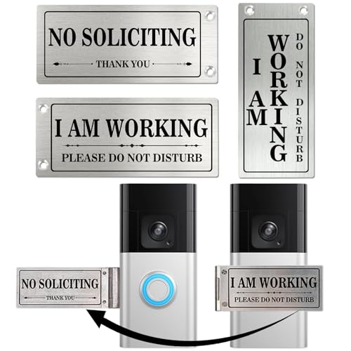 Do Not Disturb Sign for Doorbell – Rotatable No Soliciting Doorbell Cover. Metal sign for front door/house. Easy to install. Great gift for dog owners and exhausted moms with sleeping babies (Silver, I AM WORKING)