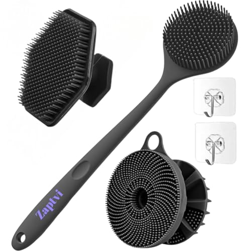 Image of 2 in 1 Body Scrubber And Scalp Massager for Hair +Soft Silicone Back Scrubber Long Handle Bath Brush + Face Scrubber Brush, Combination Combo, Super-Exfoliating & Lathering Body Scrubber, Shower Brush for Men and Women (5 IN 1 BATH BRUSH)