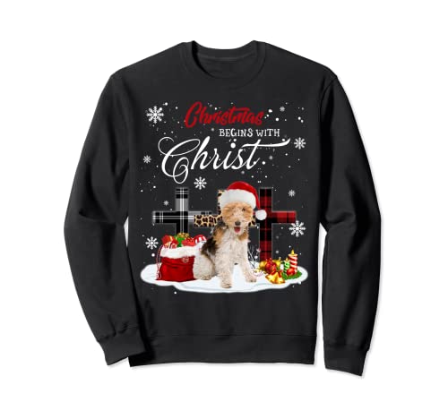 Il Natale inizia con Christus Wire Fox Terrier Xmas Cross Felpa