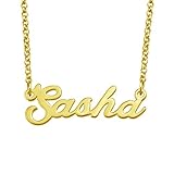 LoEnMe Jewelry Sasha Name Necklace Custom Personalized in Gold Plate Gift for Women Girls Couple