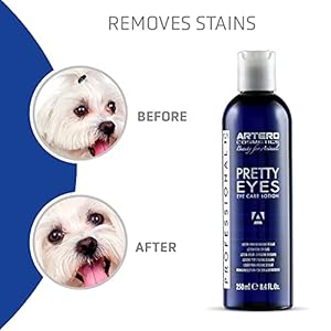 ARTERO Pretty Eyes. Eye Cleaner. Effectively removes Tear Stains from The Tear ducts of Dogs and Cats, ensuring a Clean and Healthy Appearance. 250 ml Bottle for Regular use. ARTERO Pretty Eyes Eye Cleaner Effectively removes Tear Stains from The Tear ducts of Dogs and Cats ensuring a Clean and Healthy Appearance 250 ml Bottle for Regular use