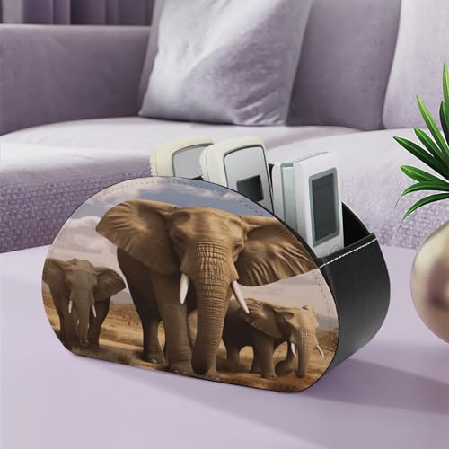 Support de télécommande en cuir éléphant : organiseur de table de chevet à 5 compartiments - 6