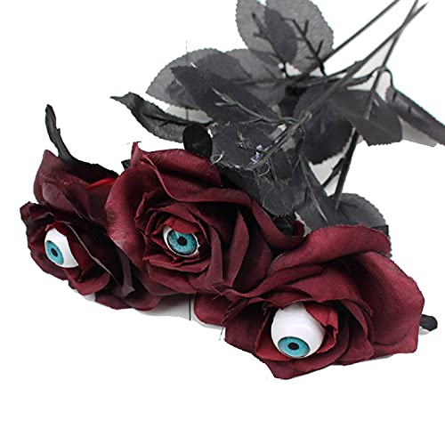 Flueyer 12 Pcs Halloween Black Roses Centerpieces, Artificial Flowers With Eyeballs Fake Rose For Party Arrangements Home Wedding Decor, Red, A2 #TOP3