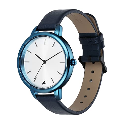Image of Fastrack Glitch Quartz Analog Silver Dial Blue Leather Strap Watch for Girls - NS6234QL01