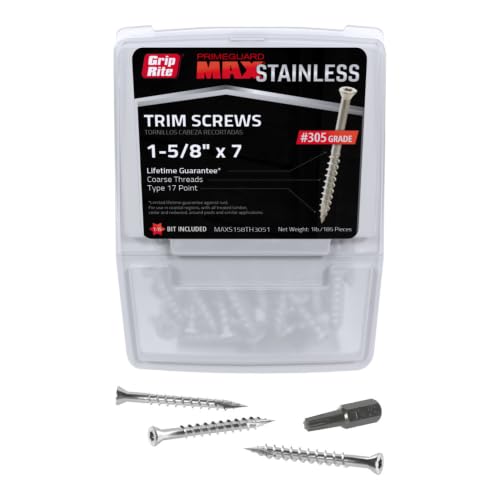 Grip-Rite PrimeGuard Max Tornillos para Deck para Proyectos al Aire Libre - Tornillos de Madera de Cabeza Trim para Manejo Manual - T17 Star Drive - Acero Inoxidable 305 - 7 x 1-5/8 pulgada - 1 Libra - MAXS158TH3051 miniatura 1