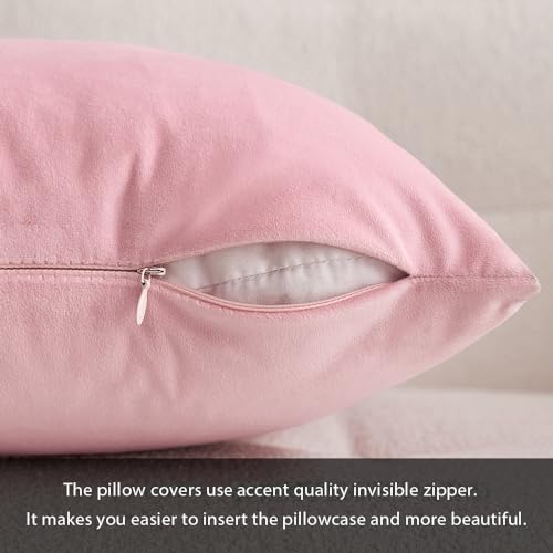 Image of MIULEE Pack of 2 Velvet Pillow Covers Decorative Square Pillowcase Soft Solid Cushion Case for Spring Sofa Bedroom Car 14x14 Inch Bright Pink