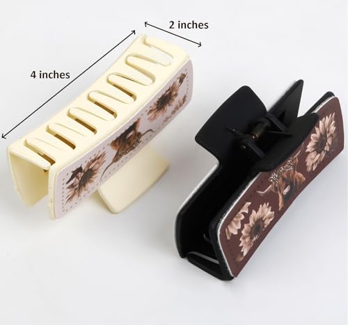 Tobeffect Western Hair Clips For Women 4 Inch Large Leather Claw Clips For Thick Long Hair, Big Square Jaw Clip Western Hair Accessories Aesthetic Cowgirl Stuff Gift For Women Girls thumb #5