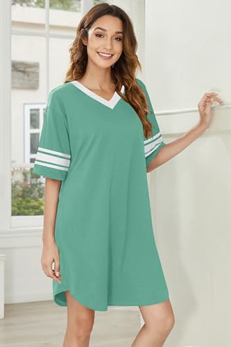 Image of Ekouaer Nightgowns for Women 2 Pack Sleepshirts Short Sleeve Nightshirt V Neck Sleepwear Casual Pajama Dress