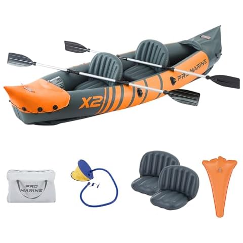 PROMARINE 2 Person Inflatable Kayak Set Blow up Kayak Foldable Paddle Boat with Adjustable Seat, Foot Pump, Orange Cover
