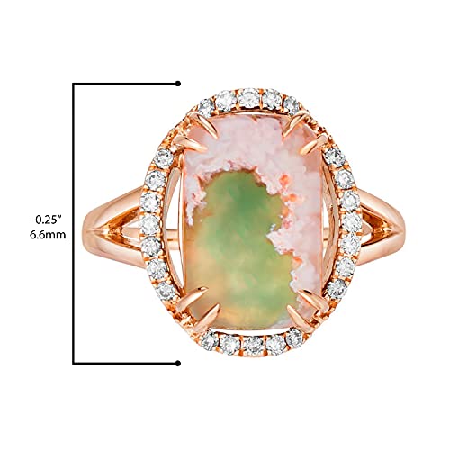 Cushion Shaped Green Aquaprase Cabochon with White Topaz Split Shank Oval Halo Ring for Women in 925 Sterling Silver with 14k Rose Gold Plating Anniversary Ring Size 5 to 10 by LeVian3