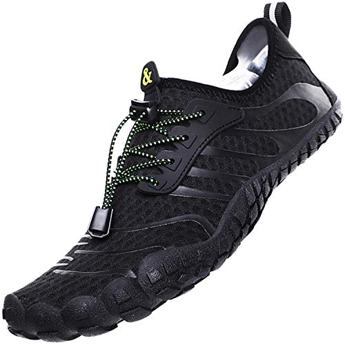 Topwolve Escarpines para Hombre Barefoot Respirable Zapatos de Agua Secado Rápido Antideslizante Zapatos de Playa para Deportes Acuáticos Buceo Surf Playa Pesca Yoga,Negro,38 EU