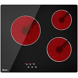 GIONIEN GTM533B Placa de Vitrocerámica de 3 zonas, Encimera Vitrocerámica Eléctrica, con Protección para Niños y Control de Sensor Táctil, 5300W Potencia Total(Negro)
