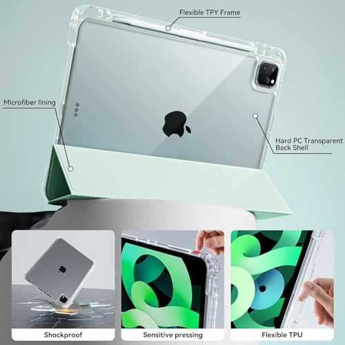 Image of JKSML Case for iPad Air 13 Inch M3 /M2 (2025 /2024) /iPad Pro 12.9 inch 6th /5th /4th Gen(2022 /2021 /2020) with Pencil Holder,2 in 1 Removable Clear Back,2nd Gen Pencil Charging, Auto Sleep /Wake,Light Green