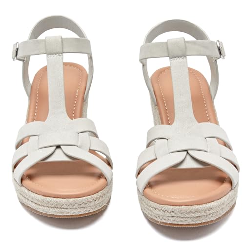 Image of Luoika Women's Wide Width Wedge Sandals, Platform Ankle Strap Open Toe Espadrille Wedge Pump Heel Women's Sandals Concise Casual Summer Shoes.