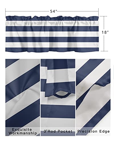 Chucoco Nautical Kitchen Window Valances Navy Blue White Stripe Rod Pocket Short Curtain Valance, Simple Color Striped Art Printed Windows Treatment Drapes For Bedroom/Bathroom/Living Room #TOP2