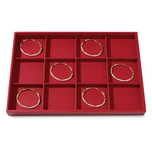 12 Grids Leather Jewelry Trays Bracelets Tray Stackable Jewelry Organizer Trays for Drawer Bracelet Holder For Bracelet Bangle Earrings Watches Storage (Red)