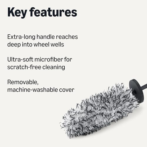 Image of Amazon Basics Microfiber Wheel Cleaner Brush, for Rim Cleaning and Car Detailing, 16.54 inch Length, Gray