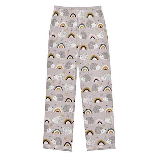 Hedgehog Rainbow Star Boys Long Pants Soft Trousers Elastic Waist Kids Lounge Bottoms with Pockets S-XL