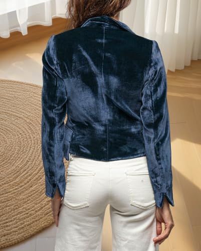 Vintage Velvet Blazer Jacket for Women's, Long Sleeve Notched Lapel Single Button Business Office Jackets Coat with Pocket4