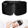 Sleep Mask, Mulberry Silk Eye Mask with Adjustable Strap, Large Size Navy Blindfold for All Night Sleep, Perfect for Women and Men, Eye Cover Blindfold Travel Office Nap Airplane (Black)