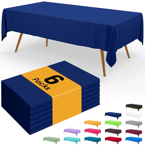 Image of Smiry Disposable Table Cloth - 6 Pack, 54 x 54 Inch Waterproof Rectangle Tablecloths for Parties, Decorative Plastic Table Cover, Leakproof & Sturdy, Navy