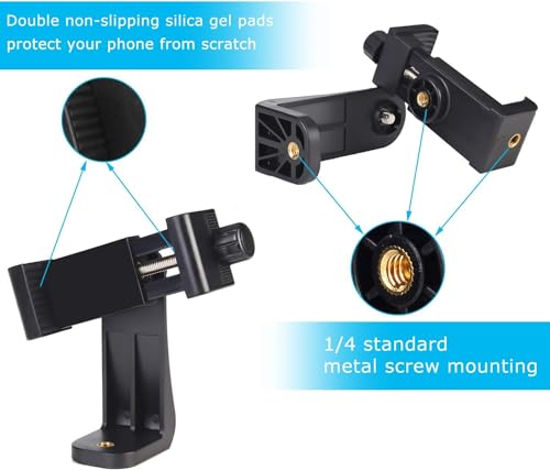 Acuvar Premium Smartphone Holder/Vertical and Horizontal Tripod Mount Adapter Rotatable Bracket with 1/4 inch Screw/Adjustable Clip for iPhone, Android Cell Phone, Selfie Stick, Camera Stand