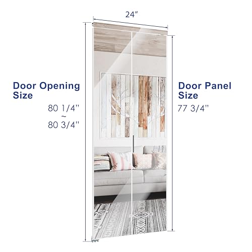 Image of Bifold Door for 24 inchx80 inch Opening, Preassembled Aluminum Alloy Mirrored Folding Door with Hardware Kit Included, Interior Bi fold Barn Door for Bedroom & Closet, White