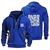 Fu Qr Code Hoodie for Men, Quarter Zip Hoodie Men Unisex Fuck You Funny Qr Code Hoodie, F U Scan Joke Funny Sweatshirts Long Sleeve Pullover Tops Blue #1