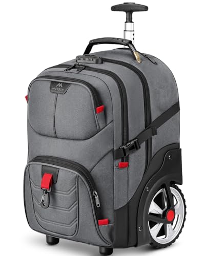 MATEIN Rolling Laptop Bag with Larger Wheels, 17 Inch Spacious Roller Back Packs with Anti Theft Lock for Adults Men, Heavy Duty Rolling Large Carry On Luggage for Office Work Travel, Grey
