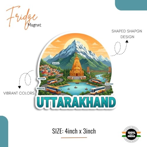 Image of Uttarakhand Theme Souvenir Wooden Fridge Magnet for Refrigerator - Printed Fridge Magnet for Kitchen & Fridge Decor | Perfect Souvenir Gift (1, Uttarakhand Theme)