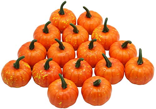 Ulalaza 16Pcs Artificial Pumpkins Lifelike Fake Pumpkins for Fall Harvest Halloween Thanksgiving Party Decorating