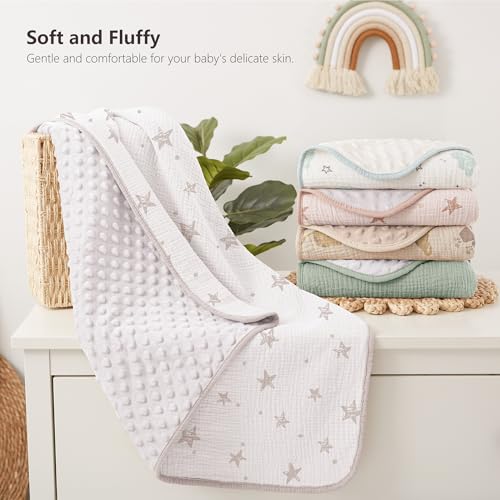 Image of Susurration Baby Blanket for Unisex Boys Girls, Soft Nursery Minky Blanket with Muslin Cotton Front and Dotted Fleece Back, Receiving Blanket for Baby Newborn Infant, 30x40inch (Beige Star)