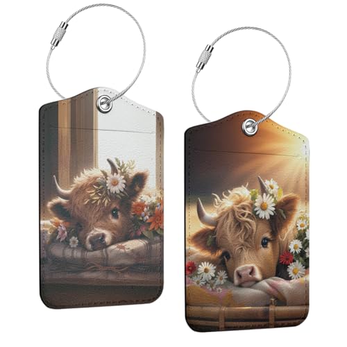 2Pcs Cow Print Stuff Luggage Tag Suitcase Tags with Privacy Flap Metal Loop