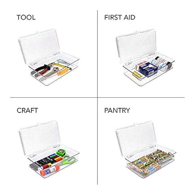 Isaac Jacobs Small Stackable Organizer Bin (10.75¡± x 6.5¡± x 2.4¡±) w Hinged Lid Clear Storage Box Home Office School Fridge Bathroom Kitchen Pantry Container BPAFree Food Safe (Small Clear)