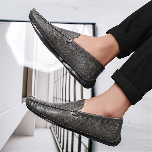 Mens Loafers Solid Color Round Toe Vegan Leather Loafer Shoes Anti-Slip Flexible Flat Heel Wedding Classic Slip-ons2