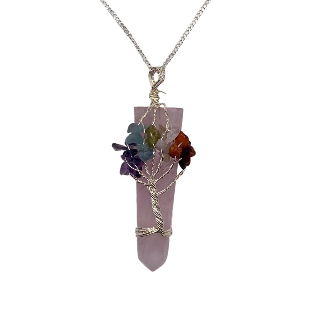 VIE Naturals Tree of Life 7 Chakra Pendant, Rose Quartz, One