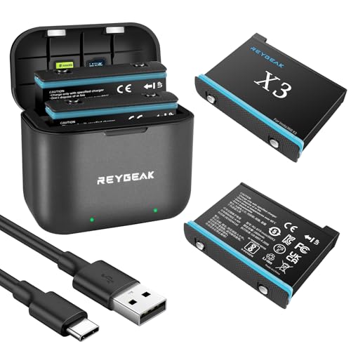 REYGEAK for Insta360 X3 Batteries with Fast Charge Hub 1800mAh Replacement Battery with 2 Charging Channel Misro SD Card Slots Can be Stored (2 Battries+ Charging Box)
