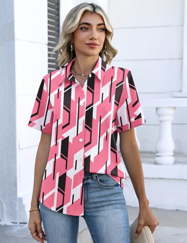 Image of Zeagoo Button Down Shirts for Women Short Sleeve Collared Tops Dressy Casual V Neck Blouses