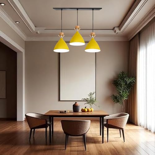 Image of Modern Yellow Dome Hanging Pendant Light for Ceiling, Aluminium, Antique Decor, E-27 Holder, (Bulb is not Included) 3 Light Linear Set