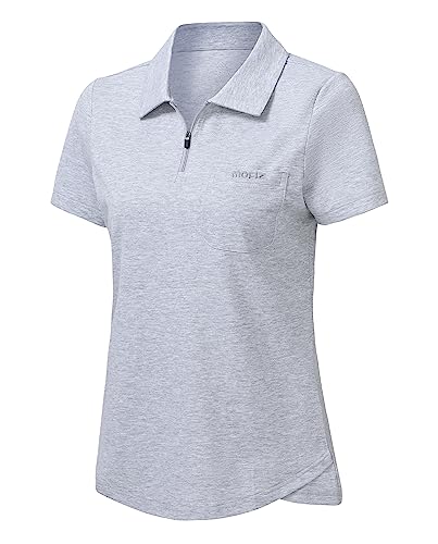 Mofiz Women Golf Polo Shirt Zip Up Short Sleeve Polos Lightweight Quick Dry Tennis Shirt Grey M #TOP17
