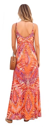 Image of Supnier Women's Summer Maxi Dress Casual V-Neck Sleeveless Bohemian Spaghetti Strap Floral Long Maxi Dress with Pockets