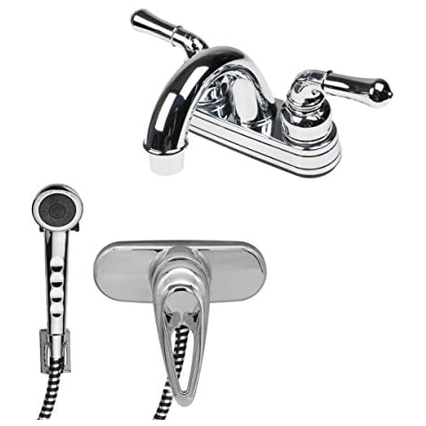 RV/Mobile Home Travel Trailer Lav Faucet, Hand-Held Shower and Diverter Valve in Chrome Cover