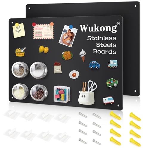Wukong Tableaux Magnétiques Noirs 42 x 30 cm – Lot de 2 – Cadres en Aluminium – Surface Antirayures en Acier Inoxydable – Autocollants – Pour Bureau, Cuisine, Réfrigérateur