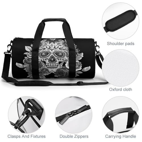 Sac de sport crâne au design noir et blanc et format compact - 5