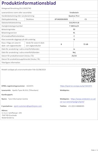 VREDESTEIN - 215/45 R18 TL 93Y QUATRAC PRO+ XL FSL BSW M+S 3PMSF - Ganzjahresreifen