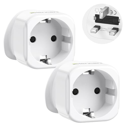LENCENT 2 Pack EU to UK Plug Adapter Europe Schuko 2 Pin to 3 Pin UK Travel Adaptor European Euro to British Converter with 13A Fuse for German French Spanish