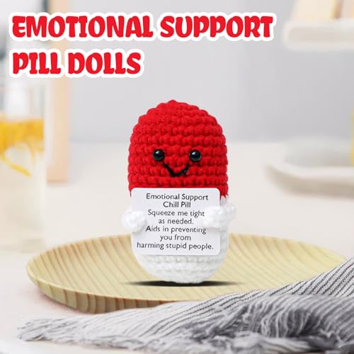 Image of Cute Red Pill Crochet,Positive Capsule Knitted with Inspirational Card,CNA Nurse Appreciation Keepsake for Doctors, Pharmacists, RN, LPN, Healthcare Heroes, Office Decor & Party Favor