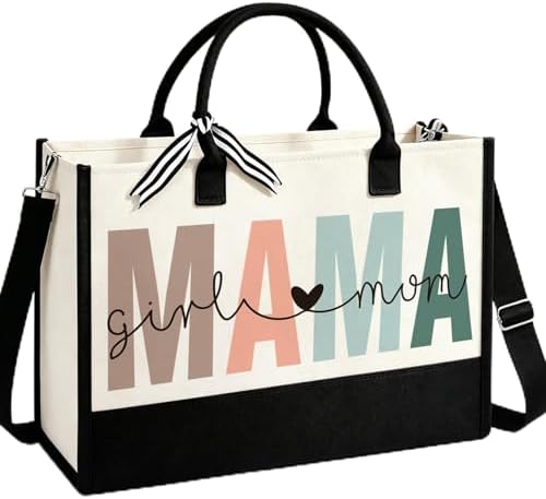 Girl Mom Tote Bag, Girl Mama Gifts for Women, New Mother Present, First Time Parent Birthday Present, Mother's Day Christmas Baby Shower Shopper, Cute Canvas Purse from Daughter for Girls Mama
